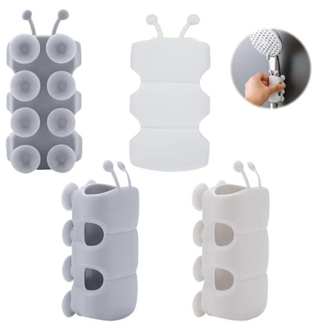 RYMAUP Lot de 4 supports de pommeau de douche en silicone, support universel à ventouse amovible pour pommeau de douche, support de douche amovible en silicone avec siège fixe sans perçage