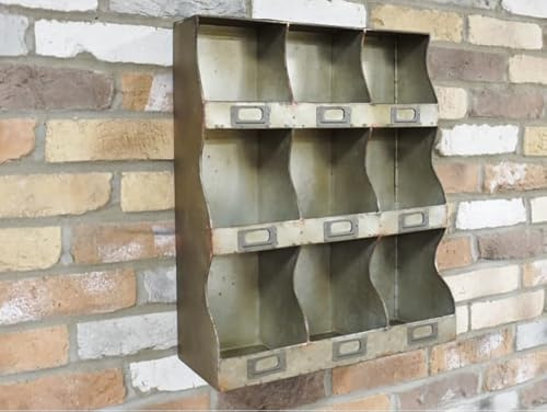 My Square Mile Vintage Industrial Metal Wall Storage Unit, 9 Compartments with Label Holders, Pigeon Hole Design