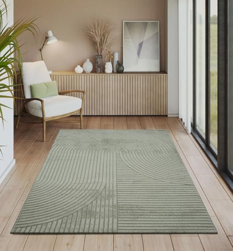 the carpet Everest - moderner Kurzflor Teppich Wohnzimmer Schlafzimmer mit Hoch-Tief-Effekt, 3D Effekt, hohe Flordichte und angenehm weich, Panglao Design, Grün, 160 x 230 cm