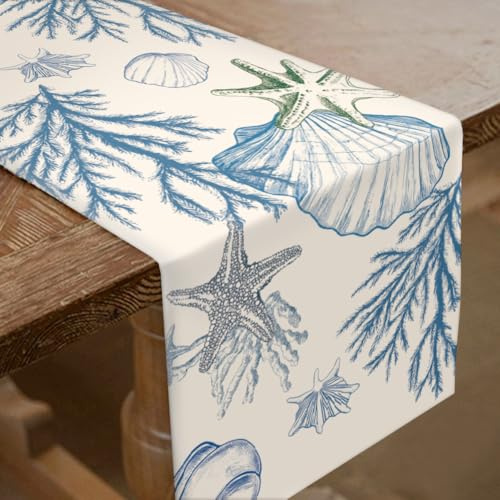 SUPERDANT Tischlaufer Mit Meeresmotiv Muschel Dicker Tischläufer 183x33cm Strand Inspirierte Waschbar Frühlingsparty Dekor Bauernhaus Moderne Table Runners Für Tafelaufsatz Partys Hochzeiten