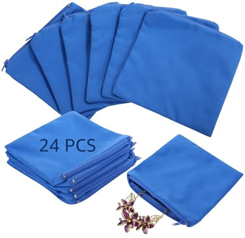 Bosreroy 24 bolsas de terciopelo plateado, bolsas de almacenamiento con cremallera de 6 x 6 pulgadas, terciopelo de microfibra para organizar joyas y cubiertos de plata sin deslustre
