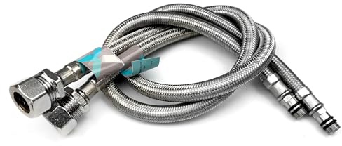 Xcel Home Pair of M10 x 15mm Compression Flexible Tap Connector 500mm Length | Stainless Steel Braided Monobloc Mixer Tails | WRAS Approved | Ideal for Kitchen & Bathroom Taps (2 Packs)
