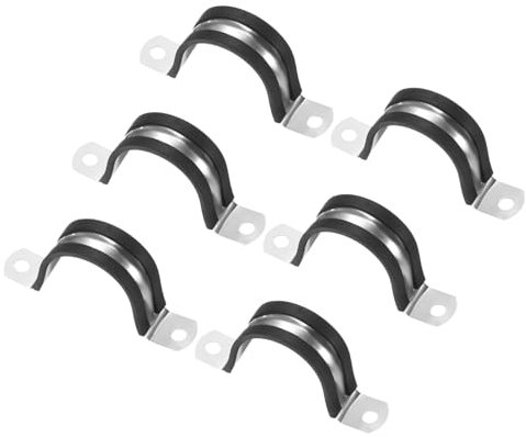 M METERXITY 6-Pack Cable Clamps, 1-9/16 Inch/ 40 mm 304 Stainless Steel Rubber Cushioned Insulated Cable Clamp U Shape Metal Holder for Tube/Wire/Pipe/Loop Installation