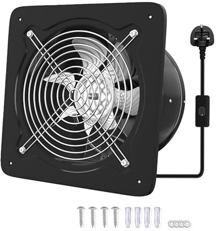 6 Inch/150mm Kitchen Exhaust Fan ,600m³/h Metal Extractor Fan with UK Plug Low Noise Stainless Steel Ventilation Fan ,Wall Mounted Exhaust Fan Industrial Ventilation Fan with Switch for Warehouse Home