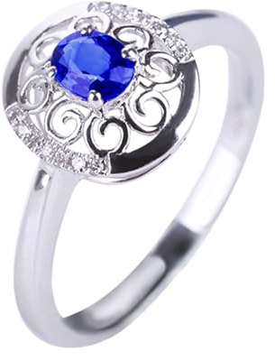 Wycian Trauringe Vintage Ring Blau Damen 18 Karat Weißgold Im Labor Hergestellter Saphir Ausgehöhlt mit 0,45 Karat Saphir und Diamant Größe 60 (19.1) Einfach für Schwester Geburtstag Schmuck