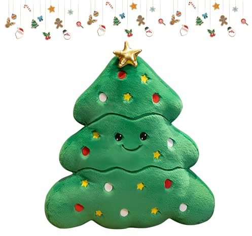 FUFRE Weihnachtskissen Weihnachtsbaum, 35cm Weihnachtsbaum Kissen Weihnachten, Weihnachtsdeko Plüschkissen, Plüsch Sofakissen Dekokissen für Geschenk Wohnzimmer Schlafzimmer Zuhause Sofa (C)