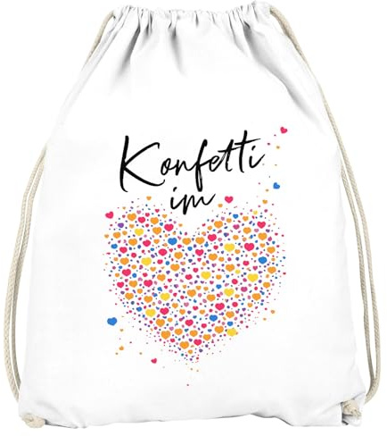MoonWorks® Turnbeutel - Konfetti Herz - Accessoires Fasching Gadgets Spruch lustig Faschingsartikel Tasche Gymbag Weiss unisize