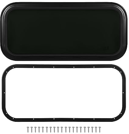 Festes Wohnmobil-Fenster, 900 x 400 mm, Aluminiumlegierung, schwarzes gehärtetes Glas, UV-blockierend, für Anhänger, Wohnwagen, Wohnmobil (Für 48–53 mm/1,9–2,1 Zoll Wandstärke)