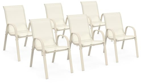 IDMarket - Lot de 6 chaises de Jardin LYMA empilables Beige | En métal et textilène
