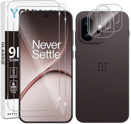 Yenwen Verre Trempé pour Oneplus 15T, 2 Pièces Protection écran Film et 2 Pièces Caméra Arrière Protecteur, 2.5D Vitre Protecteur, Anti Rayures, Dureté 9H Glass HD, Sans Bulles