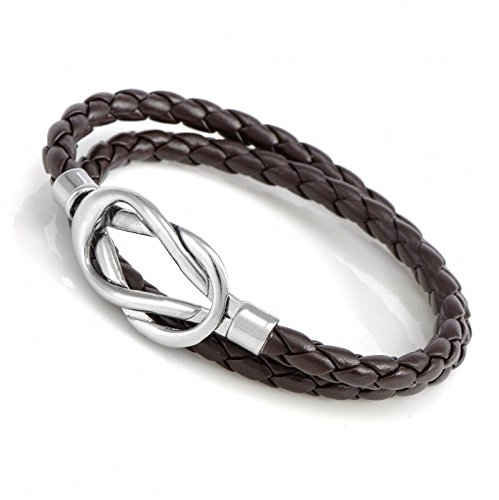 Gemini Armband (braun), Doppel Flechtarmband, hochwertiges Leder, Hakenverschluss polierter Edelstahl, Luxus Design für Boys, Girls, Herren, Damen, Unisex, 24,1 cm (Länge)