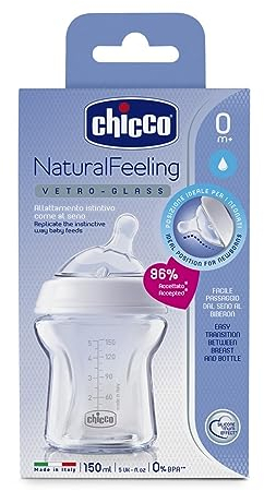 CHICCO Naturalfeeling Biberon Tétine Inclinée Flux Lent Verre 0+ Mois 250 ml 1 Unité