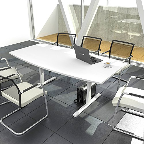 Weber Büroleben GmbH Easy Konferenztisch Bootsform 180x100 cm Weiß Besprechungstisch Tisch, Gestellfarbe:Weiß