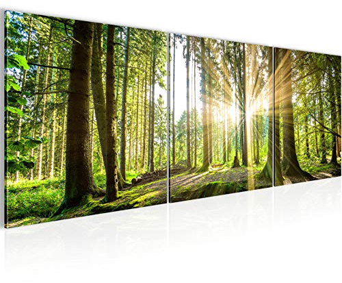 Runa Art - Peinture Forêt Paysage 120 x 40 cm Tableau en Toile non Tissée Vert En plusieurs Parties Moderne Decoration Murale 503833b