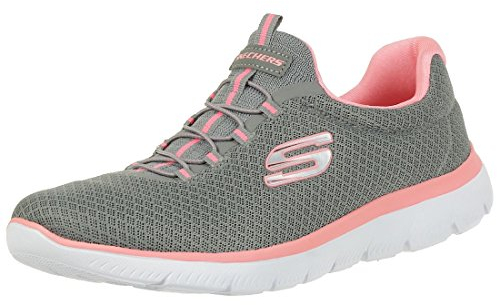 Skechers Femme Summits Top Player Cross-trainer-shoes, Grey Mesh Pink Trim, 38.5 EU