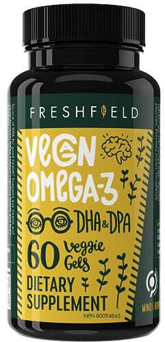 Freshfield Vegan Omega 3 DHA & DPA Supplement: Premium Algae Oil, 2 Month Supply, Plant Based, Sustainable, Premium and Mercury Free. Supports Heart, Brain, Joint Health