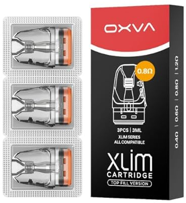 OXVA Cartucho Xlim Top Fill, 3ml, Paquete de 3 Unidades, nuevos Pods mejorados Disponibles en 0.4ohm - 0.6ohm - 0.8ohm - 1.2ohm - Gran Capacidad (0.8 Ohm)