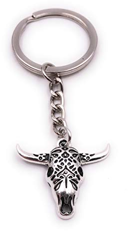 H-Customs Tierkopf Bulle Knochen Hörner Trophäe Silber Muster Schlüsselanhänger Anhänger
