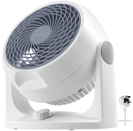 Iris Ohyama Woozoo Table Fan, Covers Rooms up to 23m², 6-Position Vertical Tilt, Quiet 35dB, Portable, 3 Speed Settings, Desk Fan, For Bedroom & Office, White, PCF-HD18N