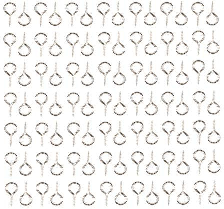 HUIHUIBAO 100 Pieces Small Screw Eyes Pin Hook for Jewelry for Jewelry Making Findings DIY Crafts, 6 x 13mm (Silver)