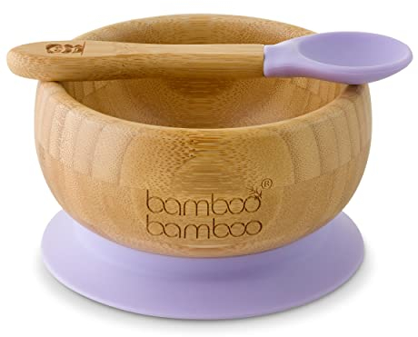 bamboo bamboo Baby Schüssel Baby Löffel, Baby-Schalen zum Abstillen, Bambus Baby Teller Kinderteller ab 6 Monaten (Flieder)