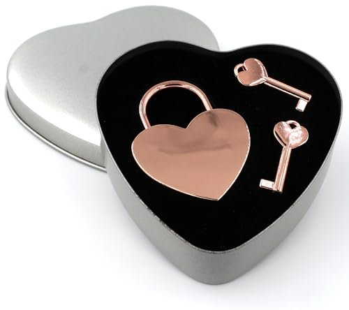 Liebesschloss Herzschloss Rosegold – Geschenkset mit 2 Schlüsseln in edler Blechdose, ungraviert – Perfekt für Paare, Hochzeit & Valentinstag