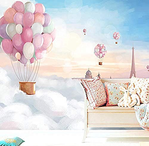ZZXIAO Pink Hot Air Balloon Children Room Wallpaper Girl Bedroom Background Wall Painting Non-Woven Non-Woven Silk Custom 3D Wallpaper Paste Living Room The Wall for Bedroom Mural border-430cm×300cm