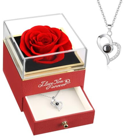 WILDLOVE Mothers Day Gifts, Preserved Flowers Real Red Rose with I Love You Necklace, Mothers Day Gifts for Mom Grandma Wife