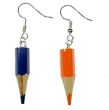 Miniblings Echte Buntstifte Stift Upcycling Ohrringe einzeln - Handmade Modeschmuck I Schule Schulanfang Farbstifte Malen Zeichnen - Ohrhänger Ohrschmuck versilbert