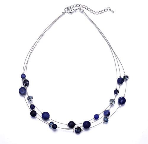 BULINLIN Crystal Layered Statement Necklace for Women, Shell Choker Necklace with Chunky Silver Metal Fashion Jewelry Gifts for Her