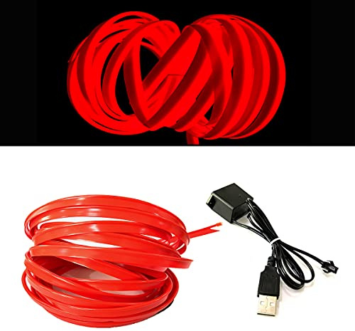 Balabaxer El Wire - Striscia LED rossa per interni auto, 3 m, cavo al neon USB 5 V con protezione fusibile per decorazione interna dell'auto con bordo cucito da 6 mm