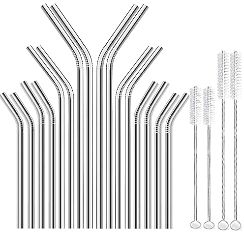 Paille Inox Paquet de 16 paquets réutilisables paille de paille écologique paillettes en métal paille en acier inoxydable paille longue tube courte pour barre d'eau de cocktail Paille Reutilisable