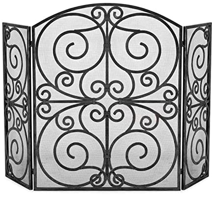 Kaminschirm aus Metall Kamin Bildschirm 3 Metallpaneel Schmiedeeisen Geschnitzte Hohl Feuer Bildschirm Mesh Indoor Große Funkenbildschirm Home Decoration Zubehör Feuerfunkenschutzgitter für Wohnzimmer