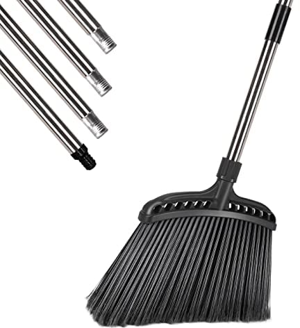 Masthome Heavy Duty Outdoor Broom, 38cm Wide Garden Sweeping Brush With Stiff Bristles & 142cm Extendable Long Handle for Floor Cleaning, Angle Broom for Home, Kitchen, Hardwood - Black