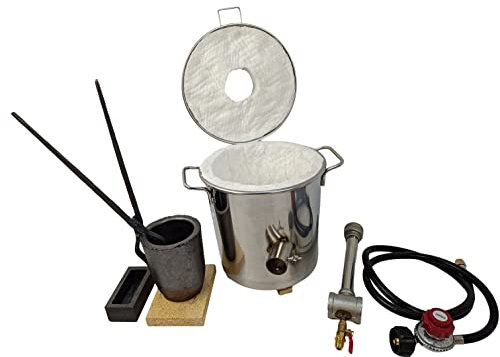 LSMIITTH Four de fusion au propane de 6 kg avec creux, forme de barre de 113 ml, pince et gants, pour métal, or, argent, cuivre, aluminium, kit d'outils de coulée complet