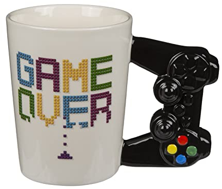 MIJOMA Tasse à café Gamer avec poignée de manette - Tasse à café - Tasse à thé en céramique - Capacité de 300 ml - Pour boissons chaudes et froides (Game Over)