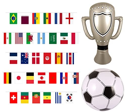 labreeze World Cup Bunting 32 Countries Flags Inflatable Football, Trophy World Cup Match Decorations