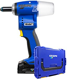 Gesipa Birdie 1746720 - Rivettatrice cieca (con 1 batteria da 2,0 Ah, 18 V e caricatore in L-Boxx, dispositivo leggero a batteria, 10.000 N, rivetti ciechi fino a Ø 5 mm di tutti i materiali)