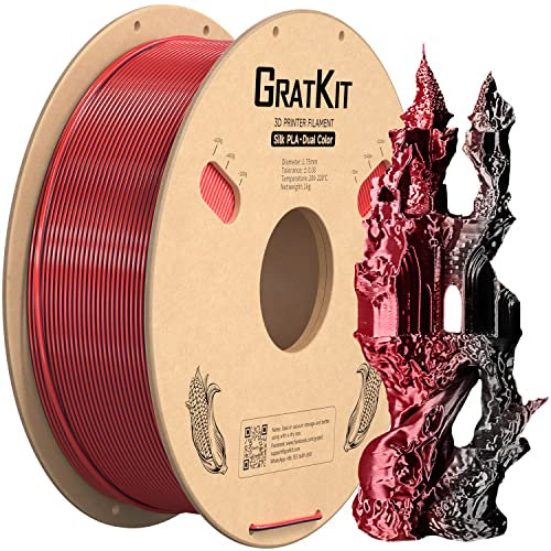 Gratkit Silk Tri-Color PLA Filament,3D Printer Filament 1.75mm, -0.03mm, 1KG/Roll, Silk PLA Black & Red
