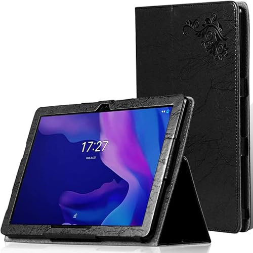 INSOLKIDON Compatible con 10.1 Alcatel 3T 10 Inch Tablet 2019 Tablet Funda Protectora de Cuero Bumper Protección Carcasa con Soporte Función, Auto-Sueño/Activación Funda Plegable (Negro)