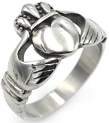 Skcess Anillo de acero inoxidable para hombre, anillo de joyería de corona y corazón, anillos de Claddagh, para hombre, para día de San Valentín, regalo de, 14, Sin gemas