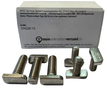 Hammerkopfschrauben M8x60 Typ 28/15 – Edelstahl A2 (V2A) – rostfrei – Vollgewinde – Solar Photovoltaik Montageschrauben – 25 Stück