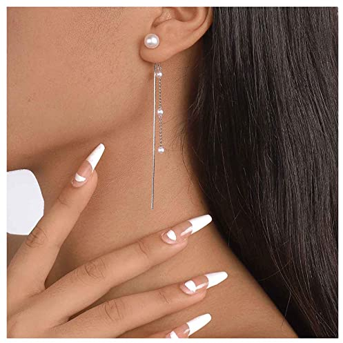 Inilbran Boho Perlen Ohrringe Silber Lange Perle Quaste Ohrringe Vintage Perlenkette Ohrringe Winzige Perle Baumeln Ohrringe Schmuck Für Frauen Und Mädchen