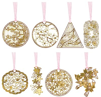 FBBULES 8 Stück Japanische Metall Lesezeichen Vintage Gold Blumen Buchzeichen Sakura Leaf Ginkgo Biloba Feder Sonnenblume Geschenk für Frauen Herren Kinder Buchliebhaber