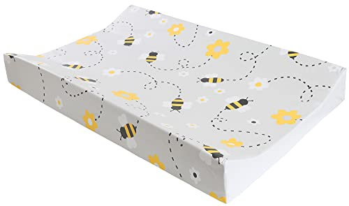Babycurls Deluxe Anti-Roll PVC Wedge Nappy Baby Changing Mat with Curved Sides and Raised Edges for Babies from Birth Upwards Wipe Clean and Waterproof 69 x 45 x 8cm (Grey Bee)