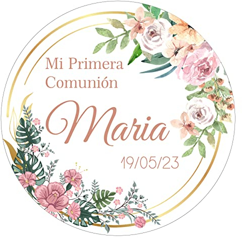 Pegatinas Personalizadas Comunion, Bautizos, Bodas en Vinilo Redondas – Detalles para Invitados de Primera Comunion Niños y Niñas 16 Modelos (Modelo 12)