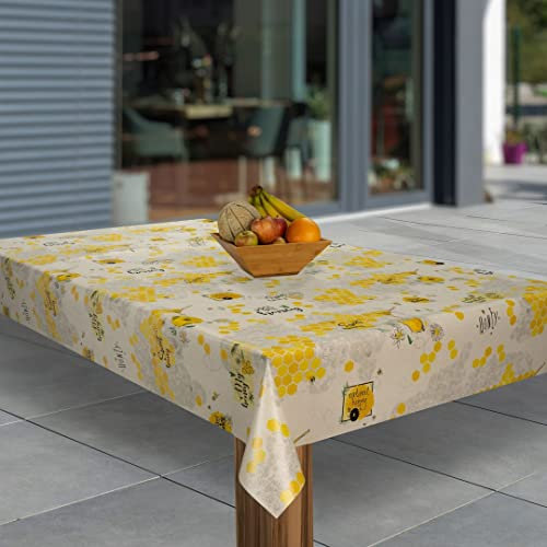 laro Wachstuch-Tischdecke Abwaschbar Garten-Tischdecke Wachstischdecke PVC Plastik-Tischdecken Eckig Meterware Wasserabweisend Abwischbar |43|, Muster:Bienen Wabe Honig, Größe:100x240