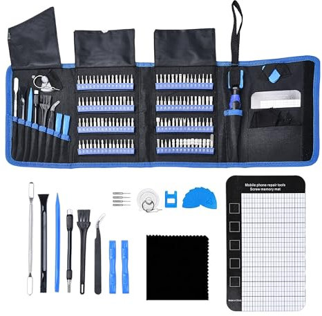 Lock Cowboy Precision Screwdriver Set with Blue Ergonomic Handle - 142 PC - Phone Repair Tool with Magnetic Pad, Magnetizer and Storage Bag - Steel Driver Kit for Technicians or DIY Enthusiasts