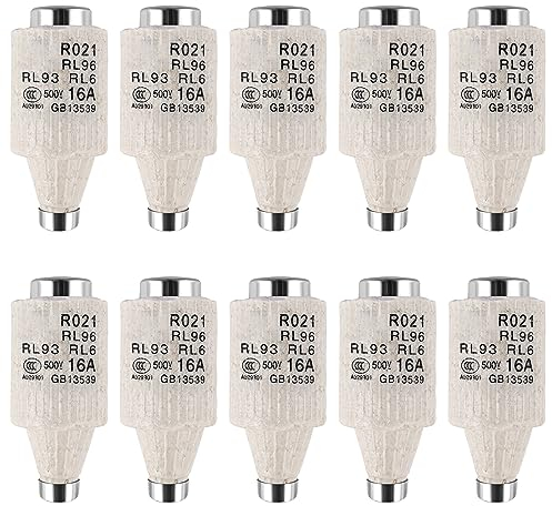 OCCOUMR Paquete de 10 Fusibles Cerámicos en Espiral de 16 A DII E27 R021, Eslabones Fusibles, Eslabones Fusibles GG Diazed 500 Vac, Eslabón Fusible Diazed para Protección de Cables y Líneas.