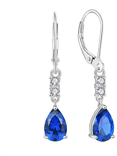 FJ Tropfen Hängend Ohrringe 925 Sterling Silber Saphir Ohrringe September Geburtsstein Schmuck Geschenke für Damen Frauen Mutter Freundin Mama